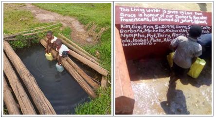 Old unsafe water source - New protected spring in Uganda village