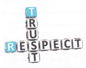 The Word Trust placed vertical & the Word Respect placed horizontal, crossing on the letter "S" 