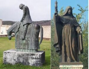 Francis Statue on his horse going to war & Clare statue holding Eucharist