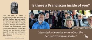 Is there a Franciscan inside of you? Banner contains photo of smiling members riding a bus during the 2026 National Chapter.