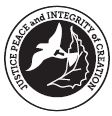 JPIC logo -Holy spirit with Tau within it flying over a leaf 