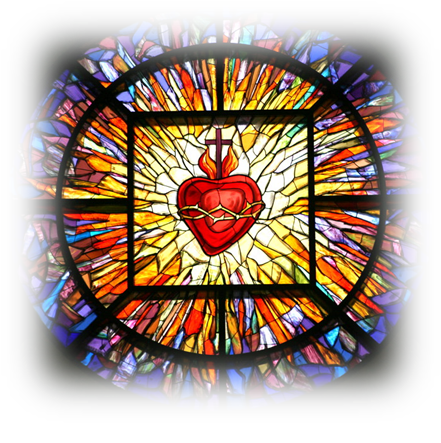 Heart image in a sguare over a circle like stain glass