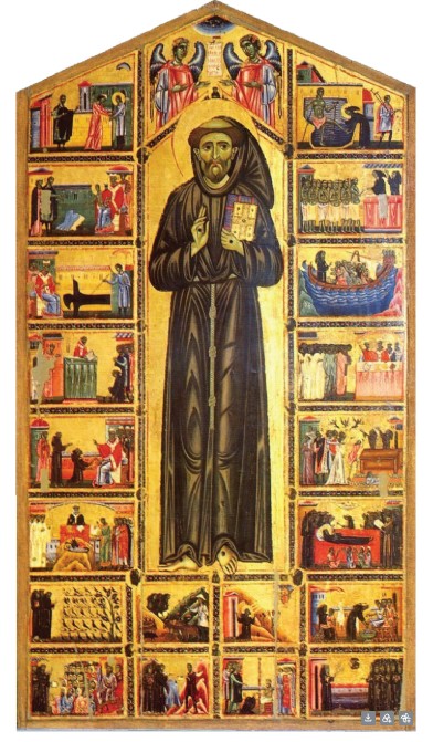 St. Framcis surrounded by scenes of his life