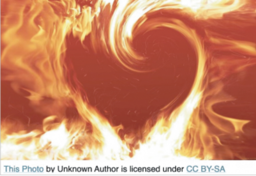 Colors of fire swirling creating a heart