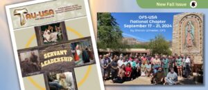 New issue of TAU-USA available, Fall 2024. The slide shows the magazine cover on the left side. Next image is a group photo of members at OFS-USA National Chapter gathering.
