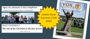 Graphic announcement the the latest issue of Vox Franciscana, summer fall 2023 is now available.