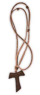 Wooden Tau on cord with the three knots